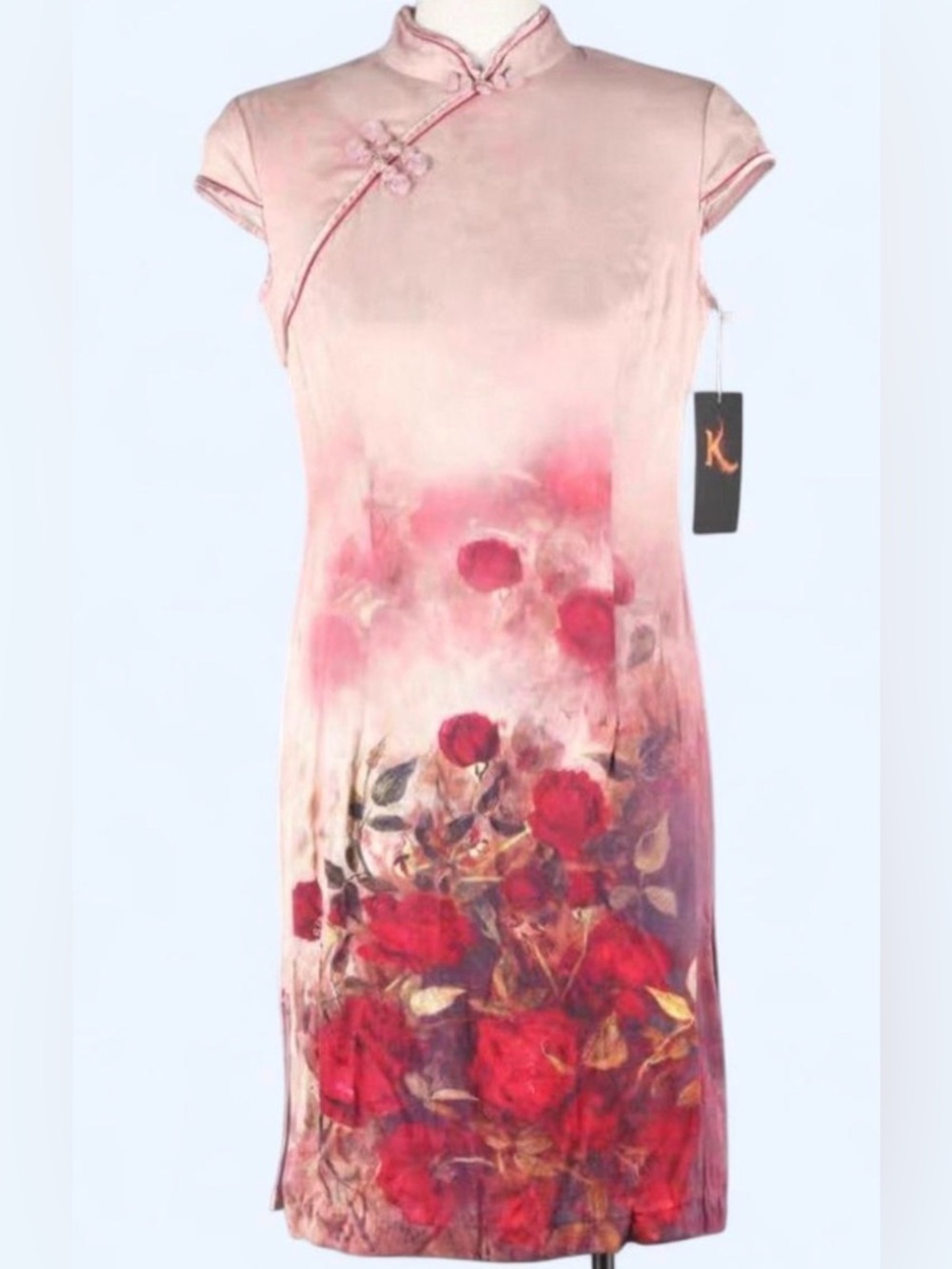 Vintage 97% Mulberry Silk Cheongsam Qipao Dress Pink Floral